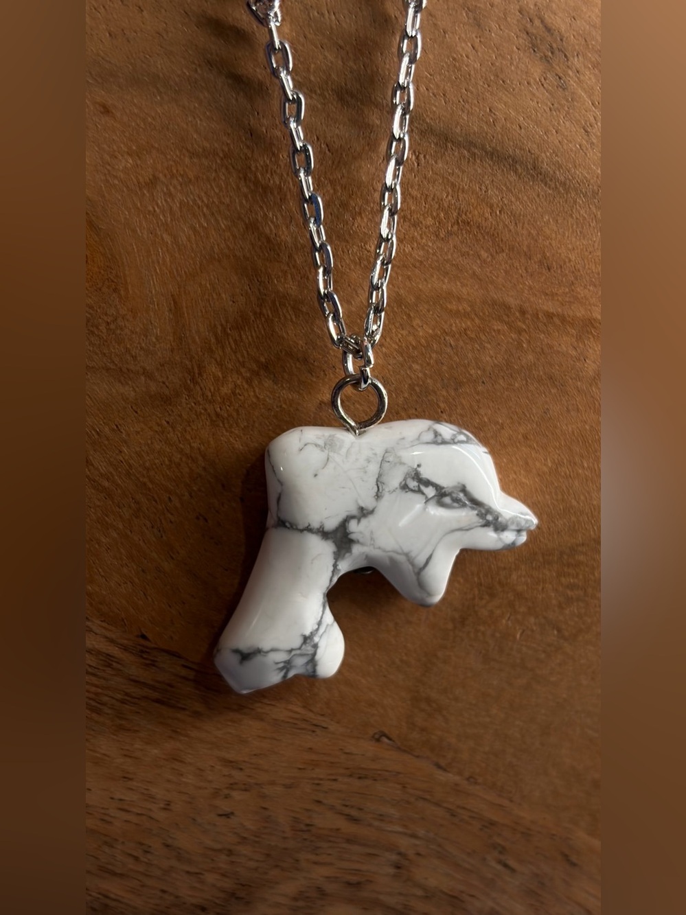 Howlite Dolphin Hand-Carved Pendant Necklace Long - Picture 13 of 16